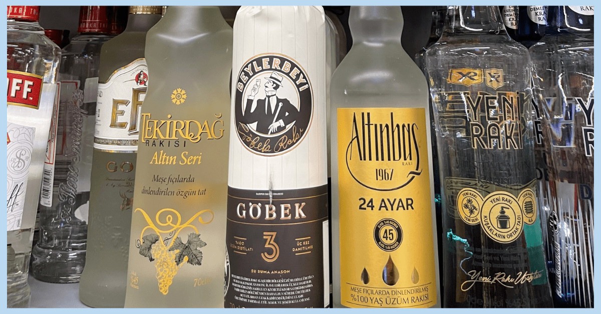 five different popular brands of Turkish raki